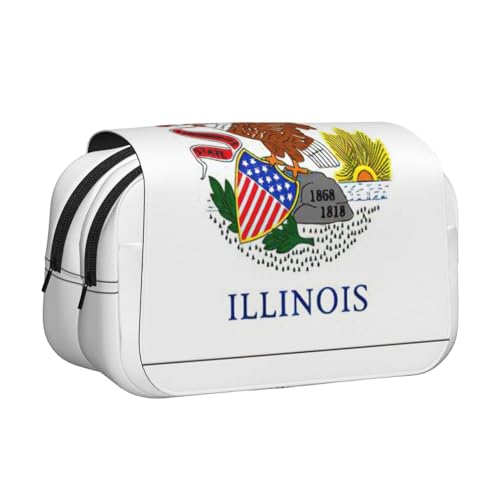 axzttupy Stylisches Federmäppchen mit Illinois-Staatsflaggen-Druck, für Reisen, Bürobedarf, praktischer Make-up-Organizer von axzttupy