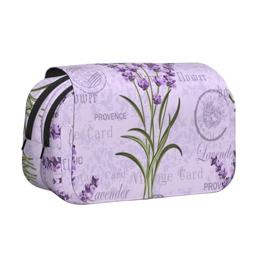 axzttupy Stylisches Federmäppchen mit Lavendel-Stempeldruck, Reise- und Bürobedarf, praktischer Make-up-Organizer von axzttupy