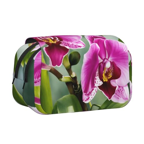 axzttupy Stylisches Federmäppchen mit Orchideen-Druck, für Reisen, Bürobedarf, praktischer Make-up-Organizer von axzttupy