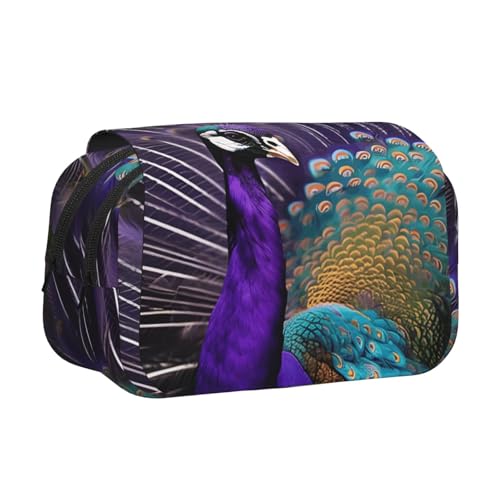 axzttupy Stylisches Federmäppchen mit Pfauen-Motiv, für Reisen, Bürobedarf, praktischer Make-up-Organizer, Violett von axzttupy