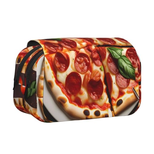axzttupy Stylisches Federmäppchen mit Pizza-Lebensmittelaufdruck, Reise- und Bürobedarf, praktischer Make-up-Organizer von axzttupy