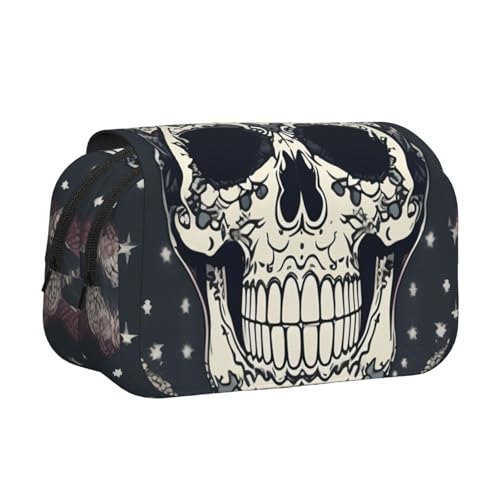 axzttupy Stylisches Federmäppchen mit Totenkopf-Motiv und Yoga- und Blumendruck, für Reisen, Bürobedarf, praktischer Make-up-Organizer von axzttupy