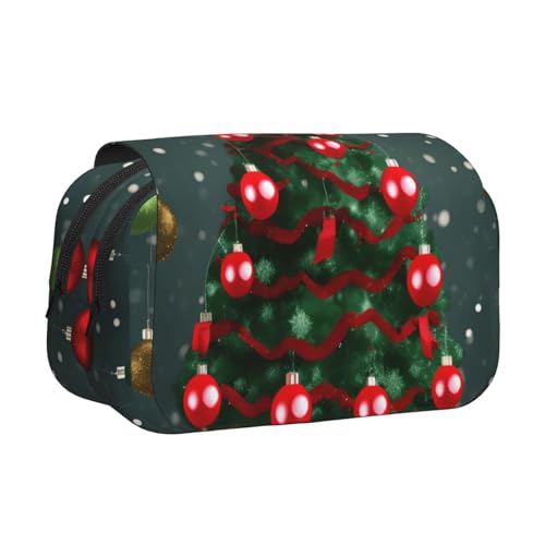axzttupy Stylisches Federmäppchen mit Weihnachtsbaum- und Kugel-Aufdruck, für Reisen, Bürobedarf, praktischer Make-up-Organizer von axzttupy