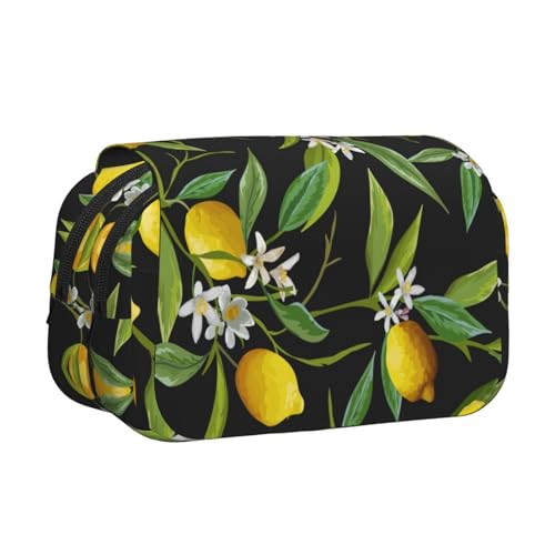 axzttupy Stylisches Federmäppchen mit Zitronen- und Blumendruck, für Reisen, Bürobedarf, praktischer Make-up-Organizer von axzttupy