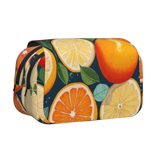 axzttupy Stylisches Federmäppchen mit Zitrusfrüchtenmuster, für Reisen, Bürobedarf, praktischer Make-up-Organizer von axzttupy