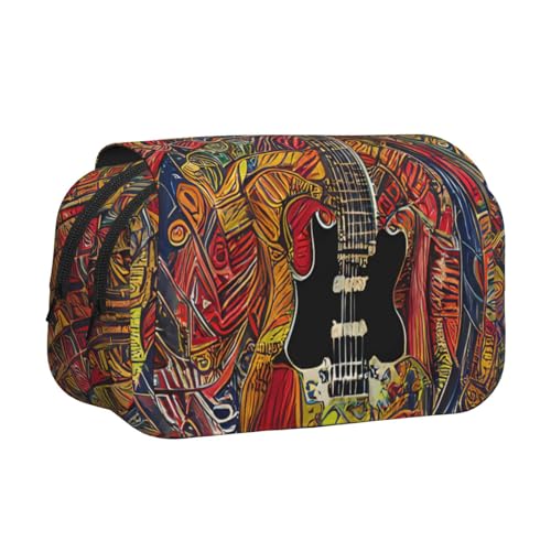 axzttupy Stylisches Federmäppchen mit buntem Akustik- und Gitarrendruck, für Reisen, Bürobedarf, praktischer Make-up-Organizer von axzttupy