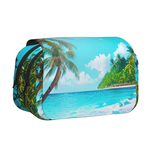 axzttupy Stylisches Federmäppchen mit tropischem Ozean-Strand-Motiv, für Reisen, Bürobedarf, praktischer Make-up-Organizer von axzttupy
