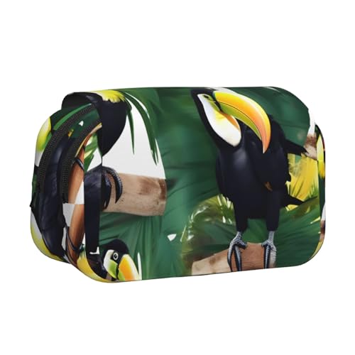 axzttupy Tukane Papagei Palme Blätter Druck Stilvolle Bleistifttasche Reise Bürobedarf Praktischer Make-up Schreibwaren Organizer von axzttupy