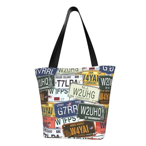 axzttupy Vielseitig verwendbare Tasche mit Nummernschild-Druck, Sommer-Umhängetasche, Handtasche, Reisen, Strand, Einkaufen, stilvolles Accessoire von axzttupy