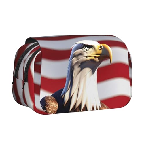 axzttupy Weißkopfseeadler mit amerikanischer Flagge, stilvolles Federmäppchen, Reise- und Bürobedarf, praktischer Make-up-Organizer von axzttupy
