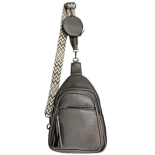 ayados Damen Crossbody Bag Bauchtasche Brusttasche Handtasche Schultergurt Cross body bag Tasche Schultertasche Rucksack Umhängetasche 617 (Silber/Grau) von ayados