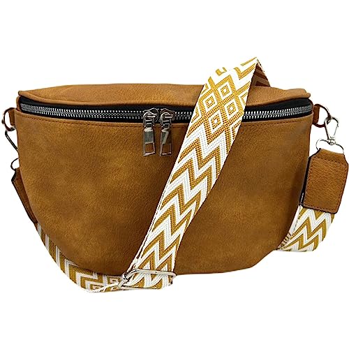 ayados Damen Crossbody Bag Bauchtasche Handtasche Schultergurt Cross body bag Tasche Schultertasche Umhängetasche 76232 (Braun) von ayados