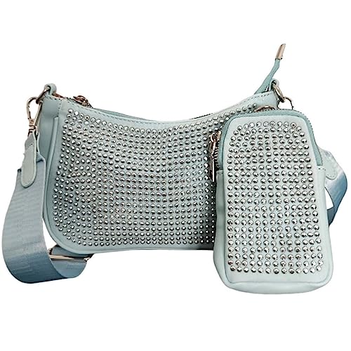 ayados Damen Crossbody Bag Bauchtasche Handtasche Schultergurt Cross body bag Tasche Strass Schultertasche Umhängetasche 250-04 (Blau) von ayados