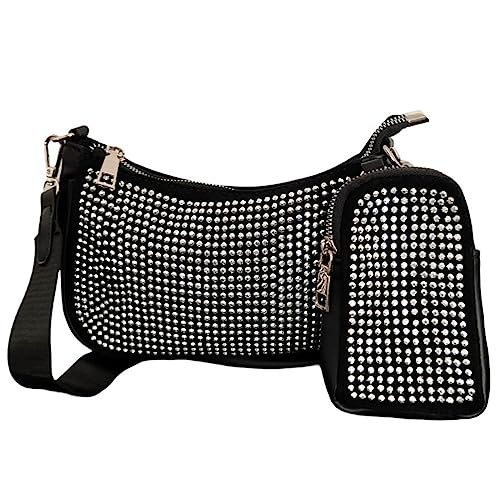 ayados Damen Crossbody Bag Bauchtasche Handtasche Schultergurt Cross body bag Tasche Strass Schultertasche Umhängetasche 250-04 (Schwarz) von ayados