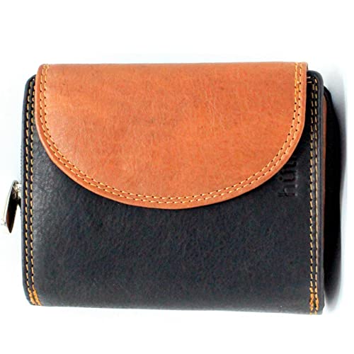 ayados Damen Geldbörse mit RFID Schutz Portemonnaie Echt Leder Frauen Wallet Geldbeutel Portmonee Brieftasche (Schwarz/Braun 0040) von ayados