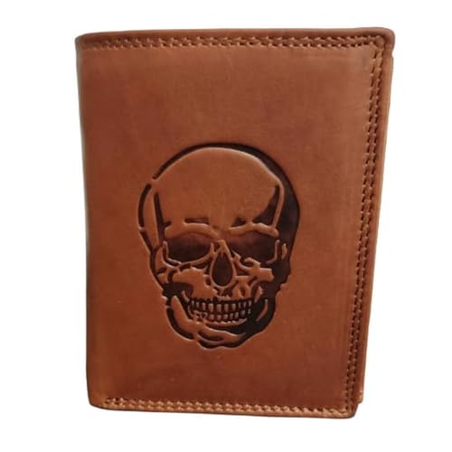 ayados RFID Skull Büffelleder Geldbörse Totenkopf Herren Echt Leder Portemonnaie Geld-börse Portmonee Hochformat Toten Kopf CP 784 NC von ayados