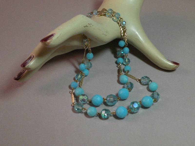 Vintage Aqua Doppelstrang-Halskette von aylacreations