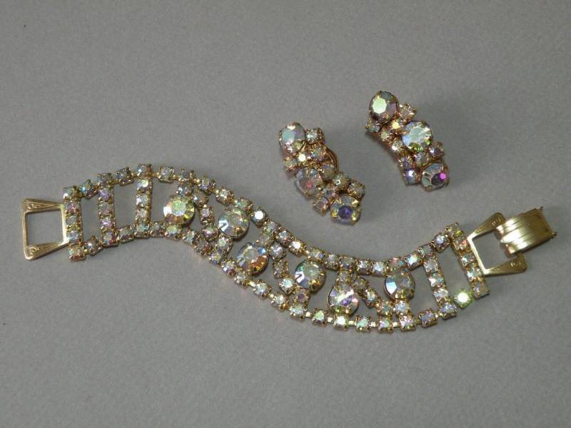 Vintage Kristall Strass Armband & Ohrring Set von aylacreations