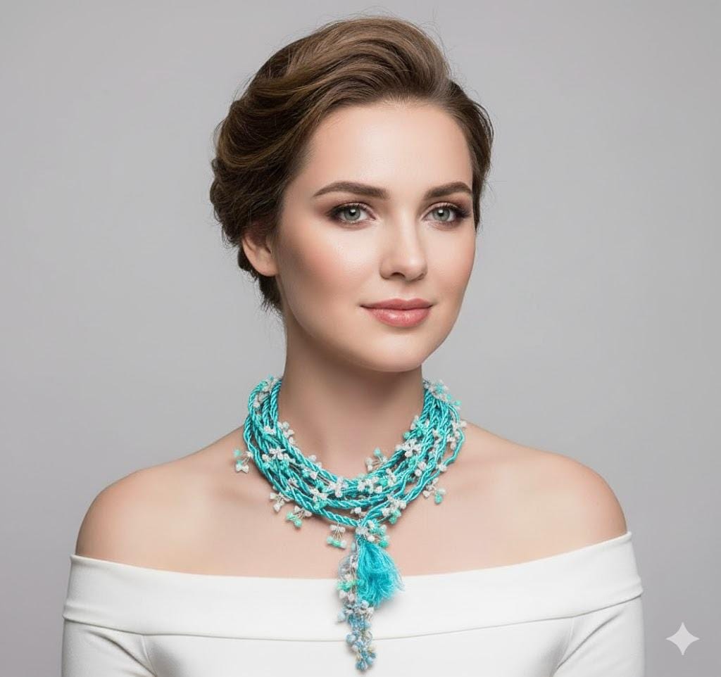 Blaue Blumen Häkeln Seil Halskette von aynurdereli