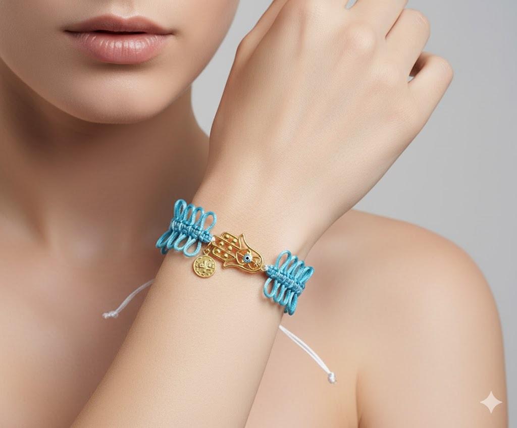 Blaue Satinschnur Makramee Hamsa Armbänder von aynurdereli