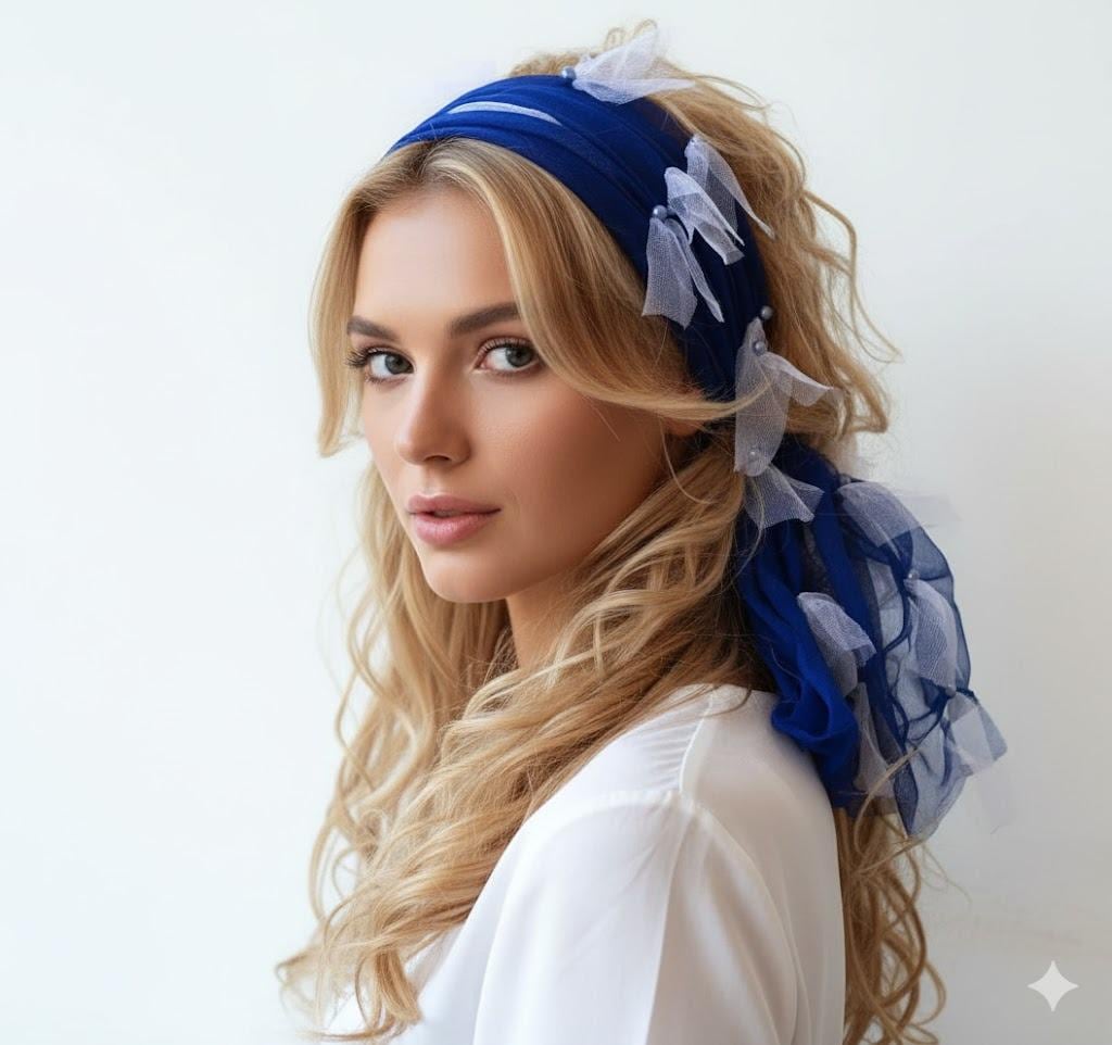 Dunkelblau Tülle Stirnband Schal von aynurdereli