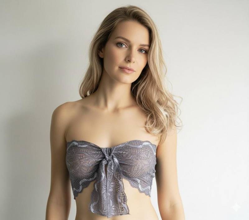 Graues Spitzen Bandeau Top von aynurdereli