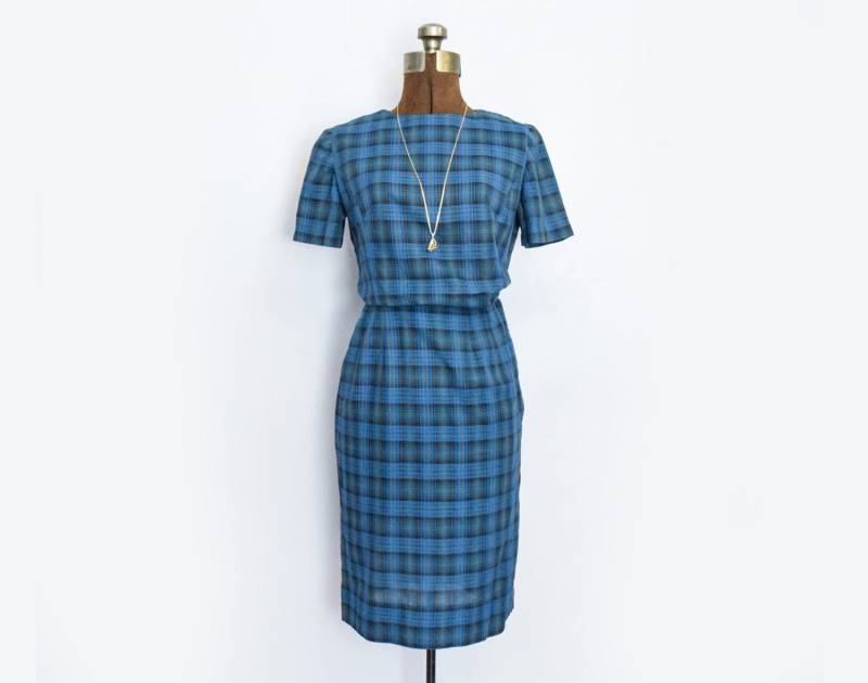 1960S Zweiteiler Rock Set Gr Xs 60S Dress in Karierter Bürokleidung Extra Small von azaliashop