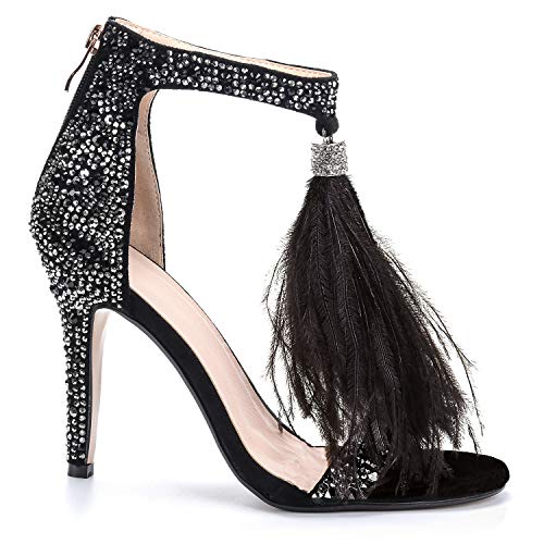 azmodo Damen Brautkleid Party Abend Stiletto Absatz Sandalen Strass Quaste Schwarz, Schwarz (schwarz), 38 EU von azmodo