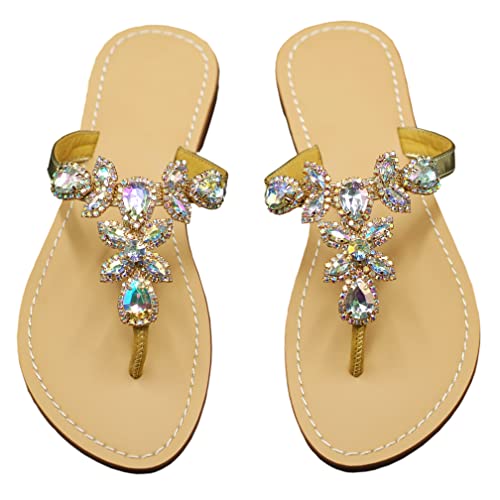 azmodo Y22 Damen Flip Flops mit Strasssteinen, handgefertigt, goldfarben, Gold (gold), 37 EU von azmodo