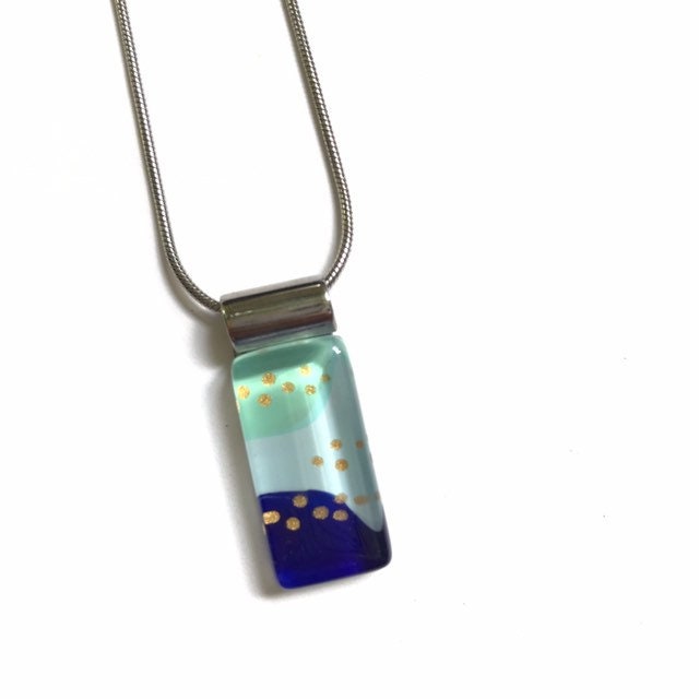Blau & Mint Halskette | Minimalistisch Modern Abstrakt An Edelstahlkette Handbemaltes Glas Von Azurine von azurine