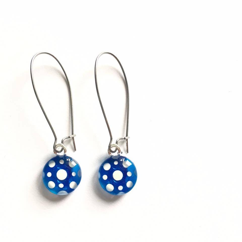 Blaue Polka Dots Ohrringe | Handgemaltes Glas Von Azurine von azurine