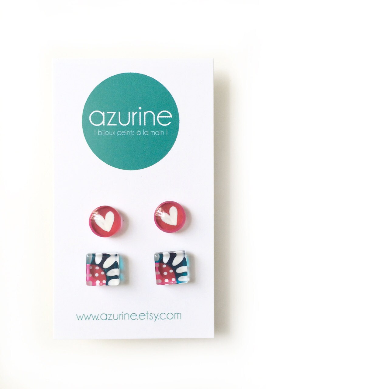 Blume Und Herz Ohrringe | Satz Von Zwei | Rosa Türkis Handbemaltem Glas Azurine von azurine