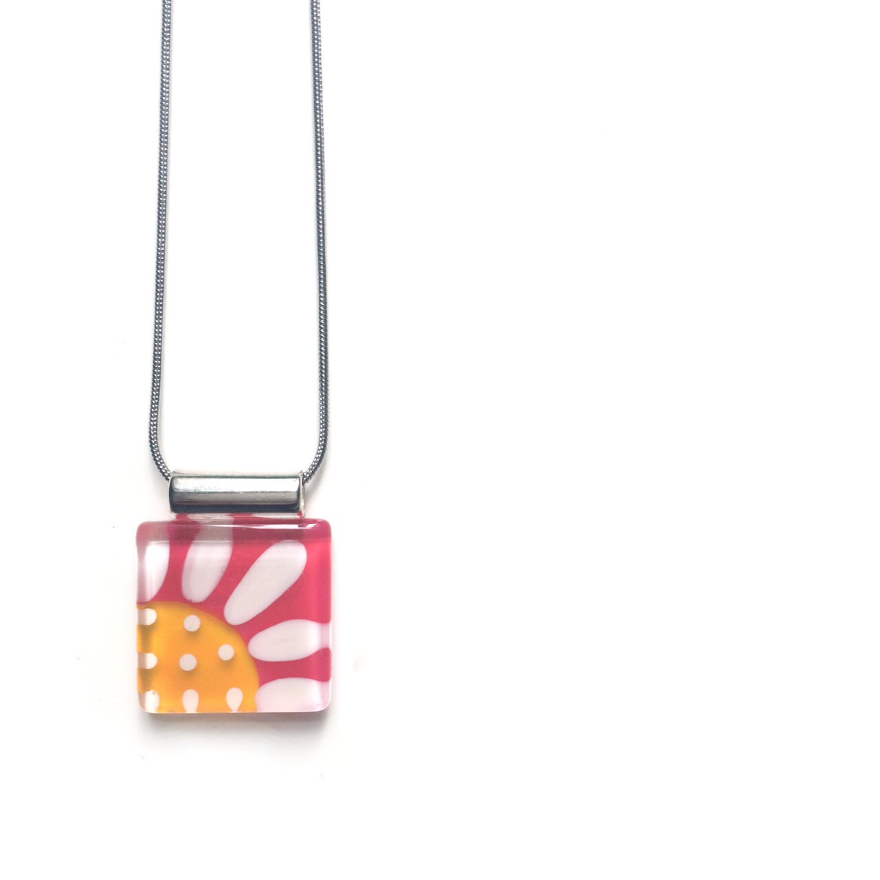 Blumenkette | Rosa Und Gelb Daisy An Edelstahlkette Handgemaltes Glas Von Azurine von azurine