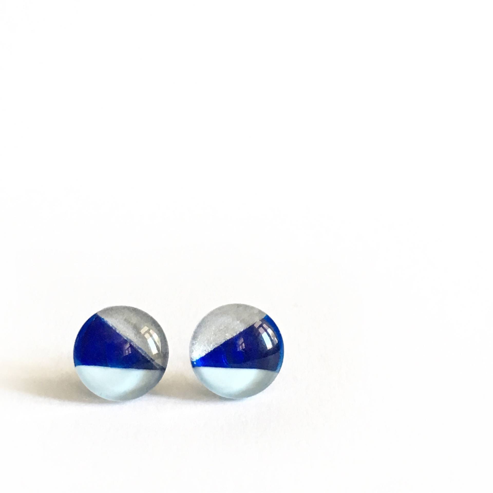 Boucles D'oreilles Blau & Silber | Retro Minimalistisch Verre Peint À La Main Par Azurin von azurine