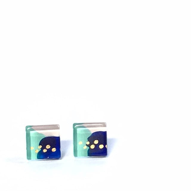 Boucles D'oreilles Bleu Rose Vert Menthe Et Or | Minimalistisch Verre Peint À La Main Par Azurin Boucles D'oreilles Bleu Rose Vert Menthe Et Or | Minimalistisch Verre Peint À La Main Par Azurin von azurine