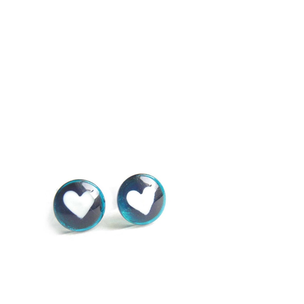 Boucles D'oreilles Coeur | Türkis Verre Peint À La Main Par Azurin von azurine
