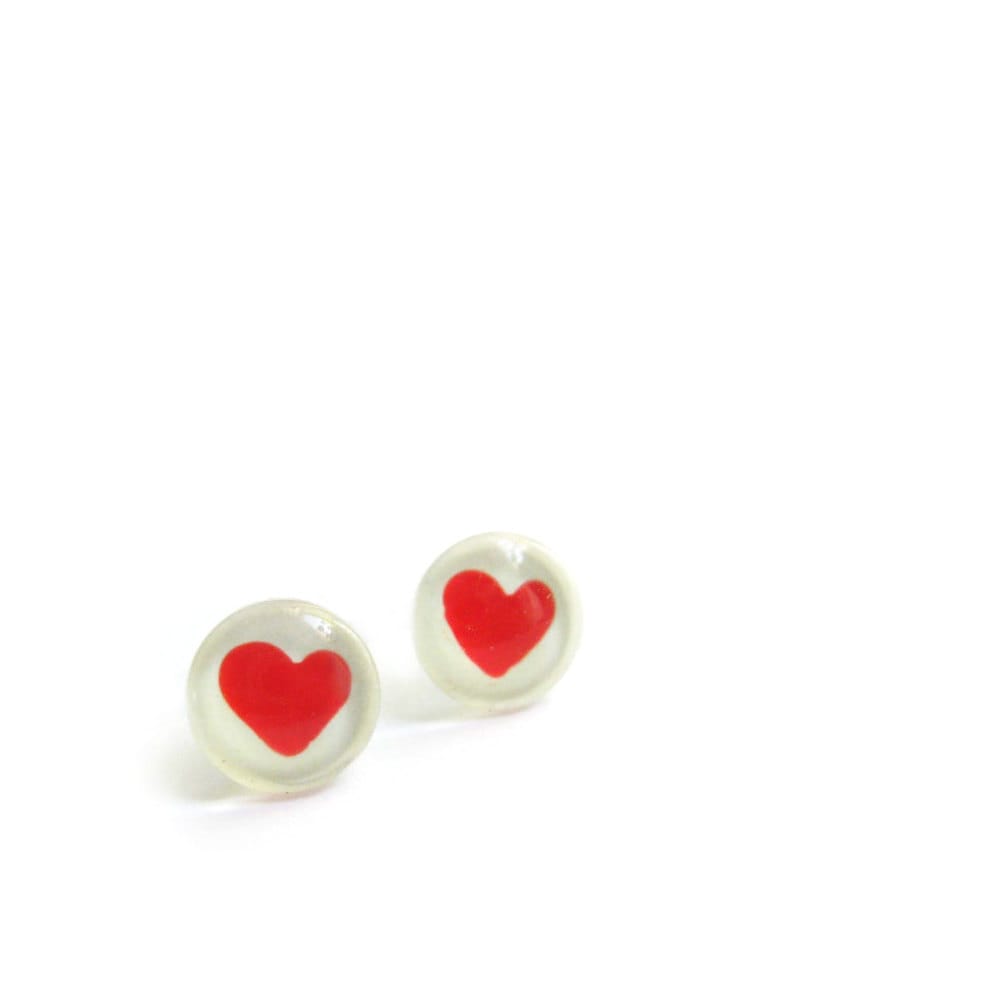Boucles D'oreilles De Coeur | Rouge Et Blanc Délicates Post Verre Peint À La Main Par Azurin von azurine