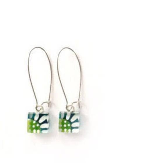 Boucles D'oreilles Fleuries | Margerite Aqua Équilibreur Verre Peint Bleu Azur von azurine