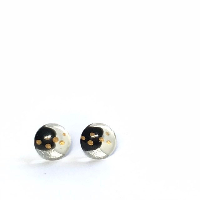 Boucles D'oreilles Noir Blanc Et Oder | Minimalistisch Verre Peint À La Main Par Azurin von azurine