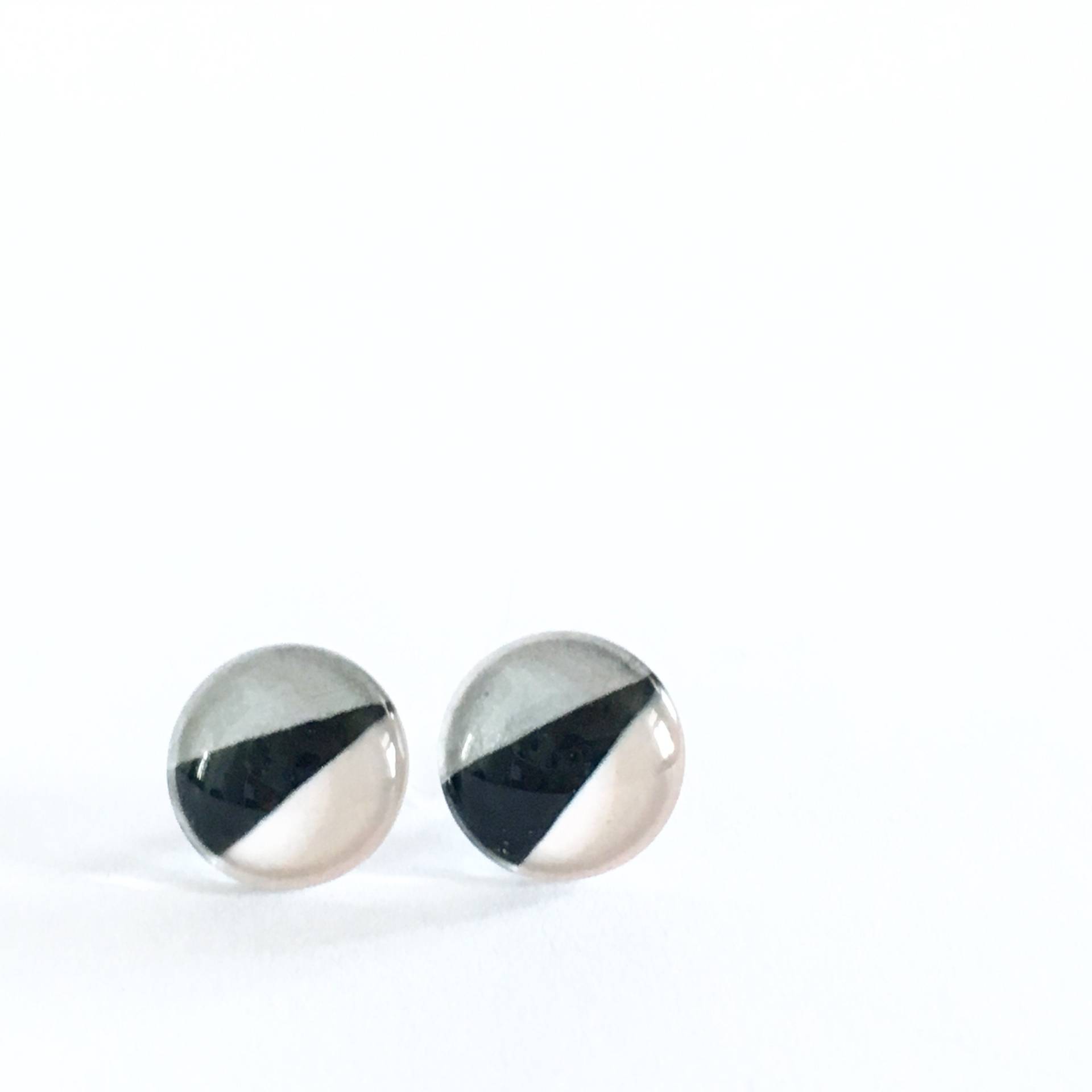 Boucles D'oreilles Rosa, Noir & Argent | Retro Minimalistisch Verre Peint À La Main Par Azurin von azurine