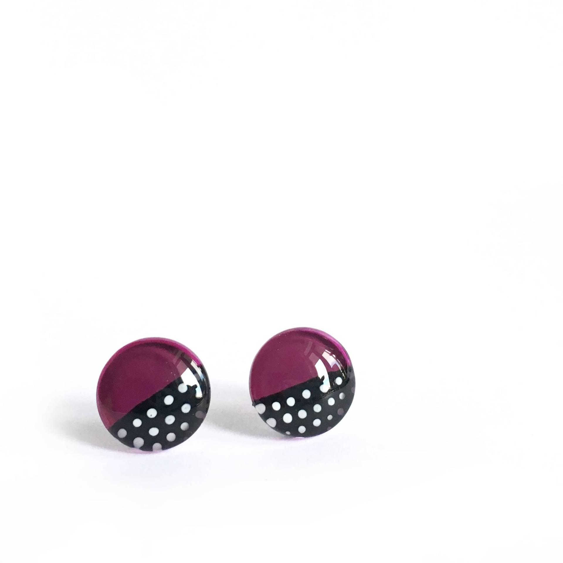 Boucles D'oreilles Rosa | Pois Noir Et Blanc Retro Minimalistisch Verre Peint À La Main Par Azurin von azurine