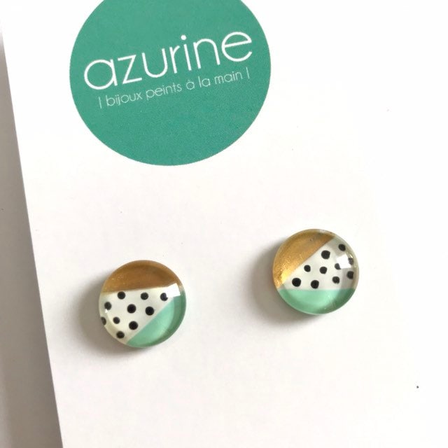 Boucles D'oreilles Türkis, Oder & Blanc | Retro Minimalistisch Verre Peint À La Main Par Azurin von azurine