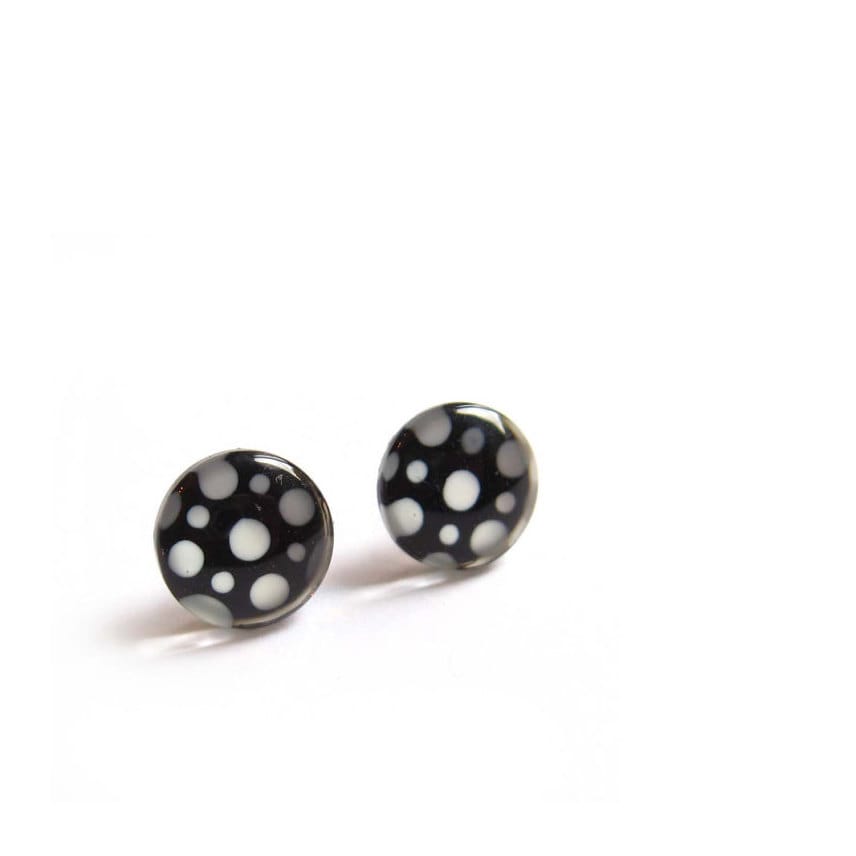 Kleine Ohrringe Schwarz | Polka Dots Handgemalte Glas Von Azurine von azurine