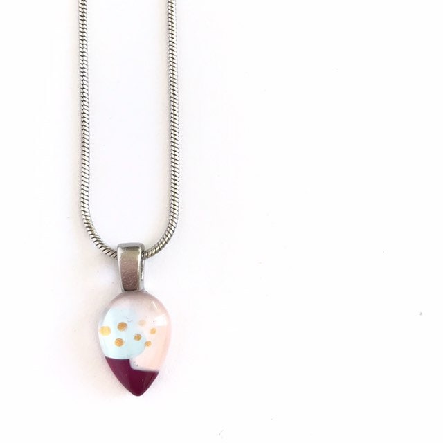 Kleine Rosa Licht Blau Pink Drop Halskette | Minimalistisch Und Modern Handbemalte Glas Von Azurine von azurine