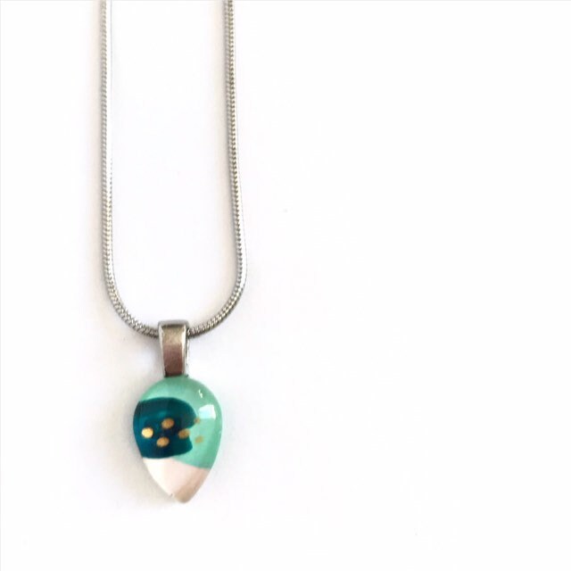 Kleine Rosa Mint Türkis Tropfen Halskette | Minimalistisch Und Modern Handbemalte Glas Von Azurine von azurine