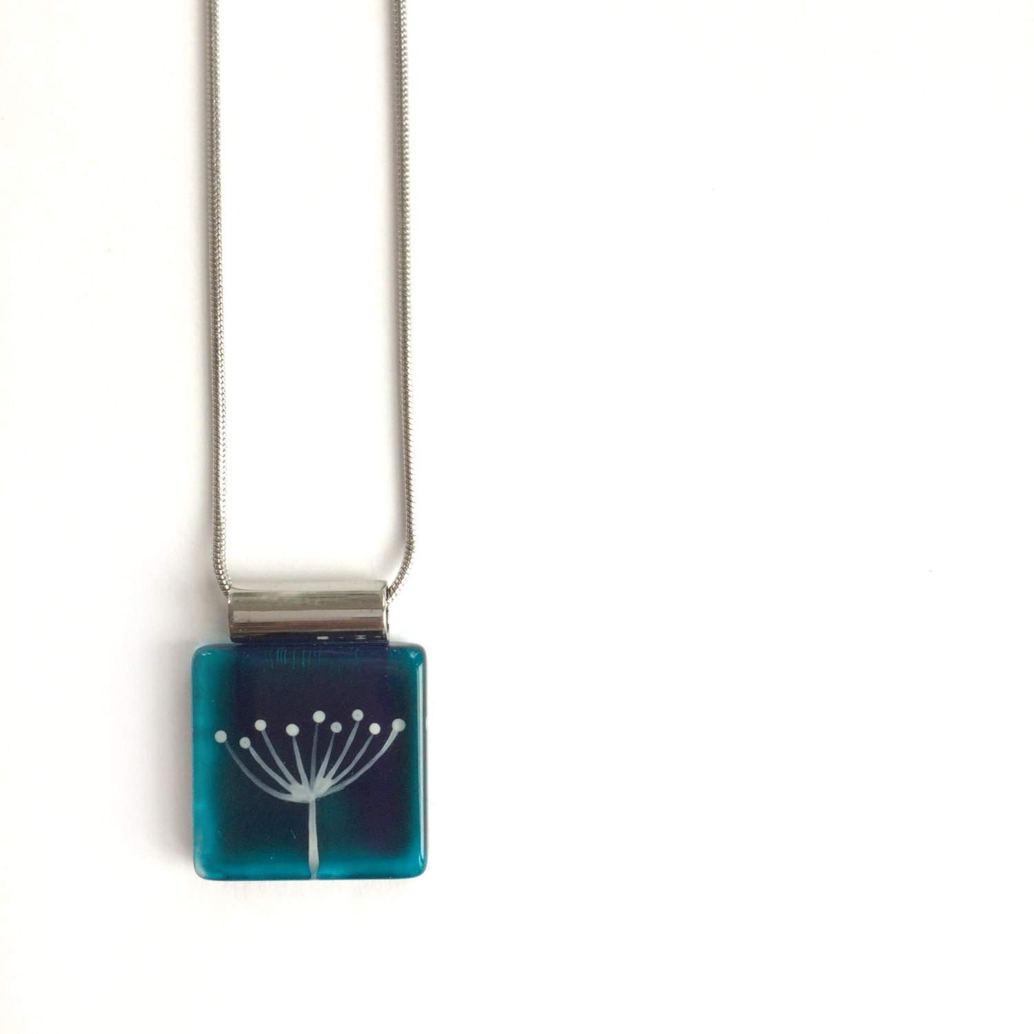 Löwenzahn-Kette, Türkis Halskette, Edelstahlkette, Handbemaltem Glas Von Azurine von azurine
