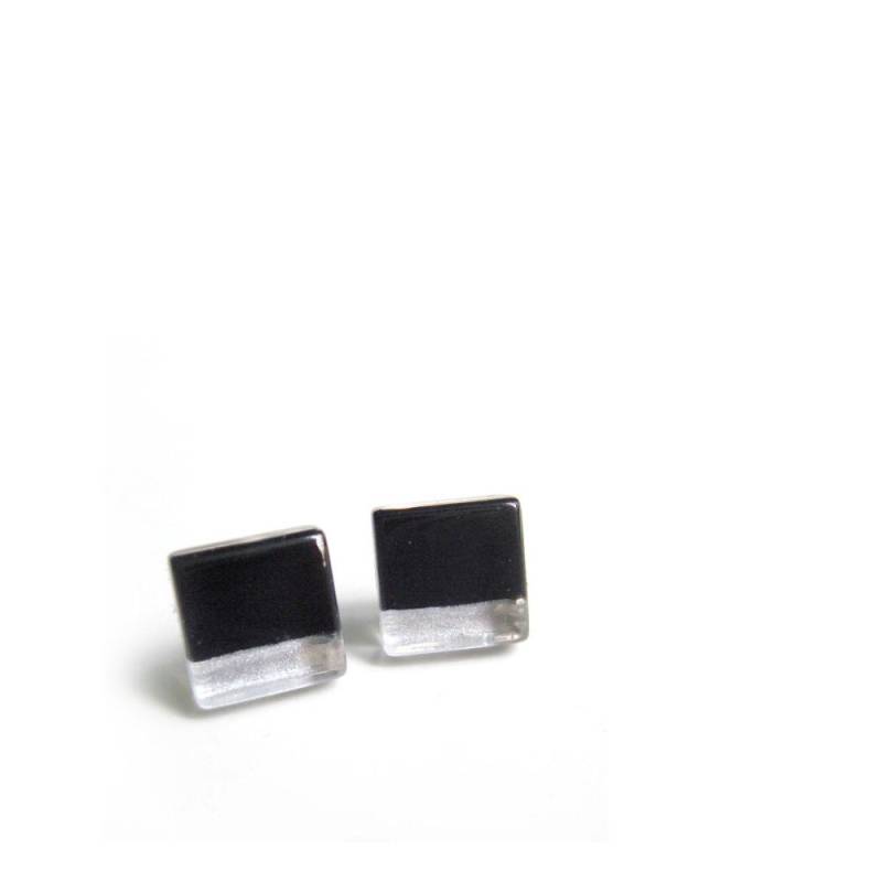 Noirs Et Argentées Boucles D'oreilles Minimalistes - Verre Peint À La Main Par Azurine Noirs Et Argentées Boucles D'oreilles Minimalistes - Verre Peint À La Main Par Azurine von azurine