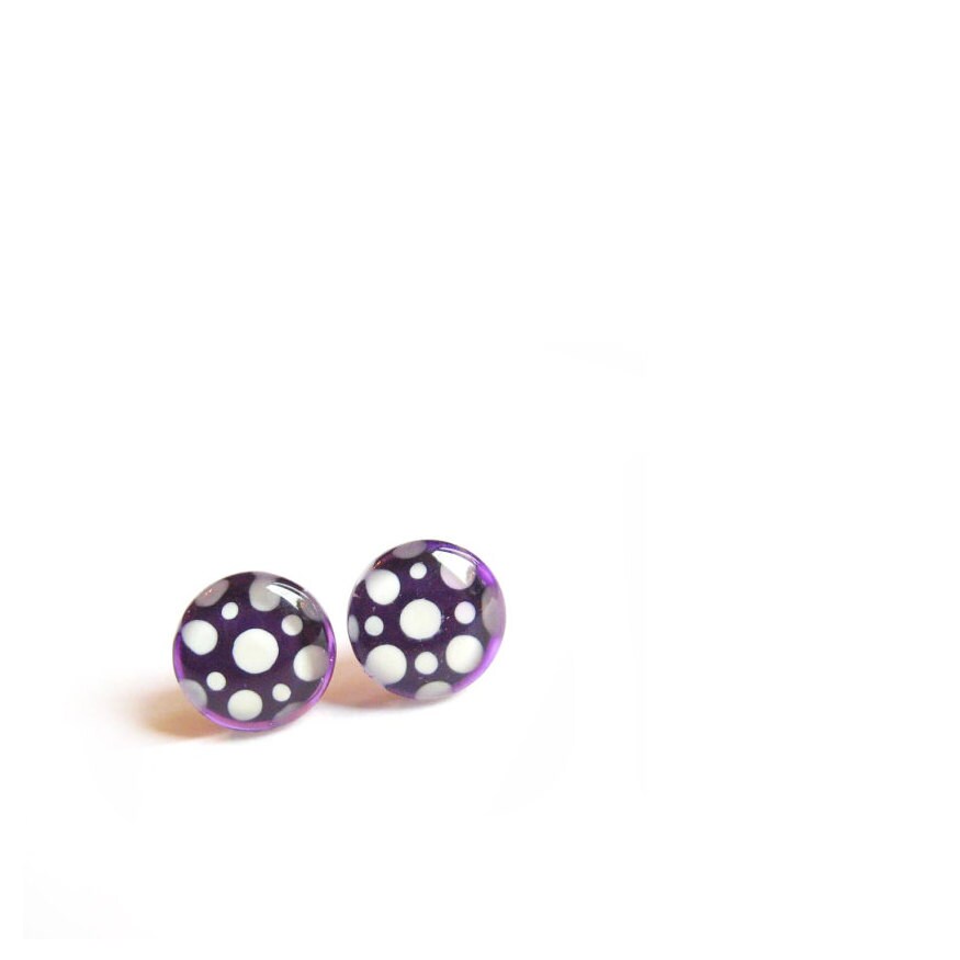 Polka Dots Ohrringe Lila - Hand Bemalte Glas von azurine