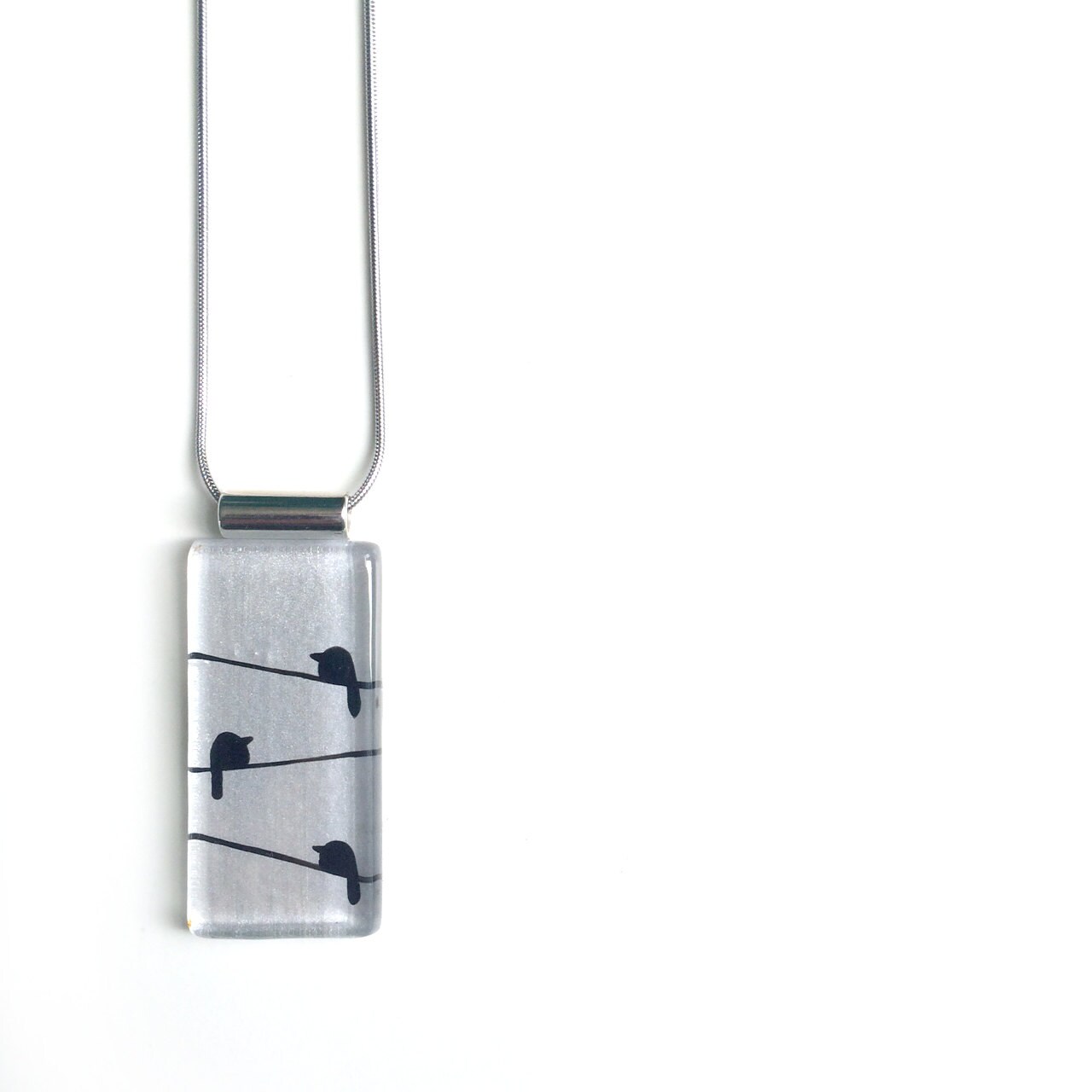 Vogel-Halskette | Silber Und Schwarz Auf Edelstahl-Kette Handbemalte Glas Von Azurine von azurine