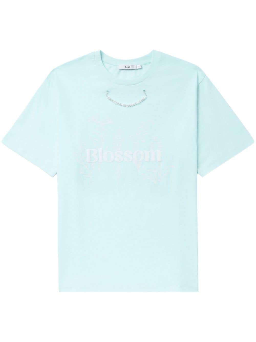 b+ab Blossom T-Shirt mit Perlenverzierung - Blau von b+ab